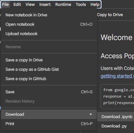 Download .ipynb file in Google Colab