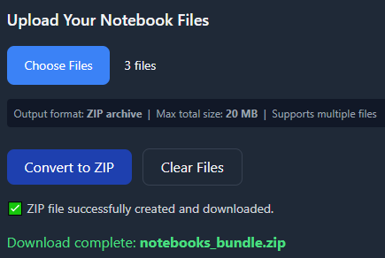 Convert multiple Jupyter Notebooks IPYNB to ZIP online